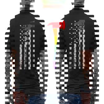 Firefighter American Flag Lgbt-Q Gay Pride Flag Fireman Ally Mens Back Print T-shirt | Mazezy