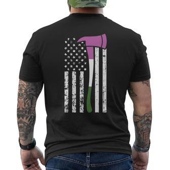 Firefighter American Flag Lgbt-Q Gender-Queer Pride Fireman Mens Back Print T-shirt | Mazezy