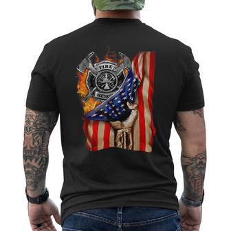 Firefighter American Flag Pride Hand Fire Service Lover Gift Mens Back Print T-shirt | Mazezy