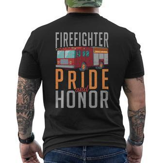 Firefighter Pride And Honor Fire Rescue Fireman Mens Back Print T-shirt | Mazezy