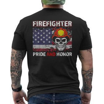Firefighter Pride And Honor Flag American Fathers Day Mens Back Print T-shirt | Mazezy