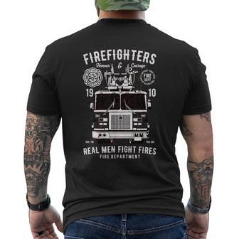 Firefighters Truck Proud Firefighter Job Pride Fireman Dept Mens Back Print T-shirt | Mazezy