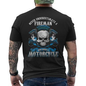 Fireman Biker Never Underestimate Motorcycle Skull Men's T-shirt Back Print - Seseable