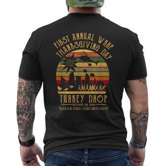 First Annual Wkrp Thanksgiving Day Turkey Drop 22Nd November Gifts For Turkey Lovers Funny Gifts Mens Back Print T-shirt | Mazezy