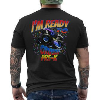 First Day Ready To Crush Pre-K Monster Truck School Mens Back Print T-shirt - Seseable