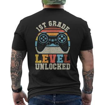 First Grade Level Unlocked Gamer 1St Day Of School Boys Mens Back Print T-shirt - Seseable