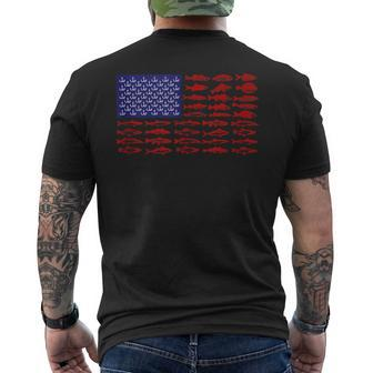 Fish American Flag Patriotic Fishing 4Th Of July Mens Back Print T-shirt - Monsterry