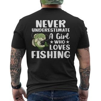 Fishing Never Underestimate A Girl Who Loves Fishing Mens Back Print T-shirt - Seseable