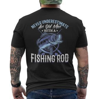 Fishing Never Underestimate An Old Man With A Fishing Rod Mens Back Print T-shirt - Seseable