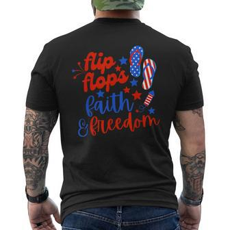Flip Flops Faith And Freedom Fireworks 4Th Of July Us Flag  Mens Back Print T-shirt