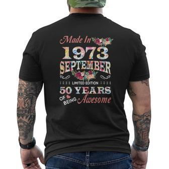 Flower Made In 1973 September 50 Years Of Being Awesome Mens Back Print T-shirt - Seseable