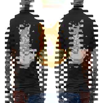 Fluffy Corgi With Boba Bubble Tea Beverage Mens Back Print T-shirt | Mazezy
