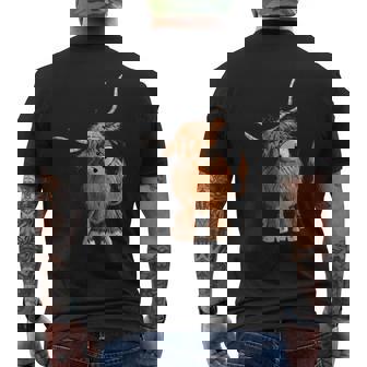 Fluffy And Scottish Highland Cow Men's Back Print T-shirt | Mazezy