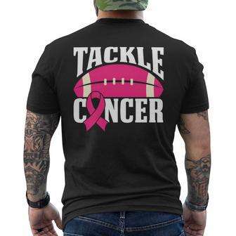 Football Cancer Breast Awareness Tackle Pink Ribbon Men's T-shirt Back Print - Seseable