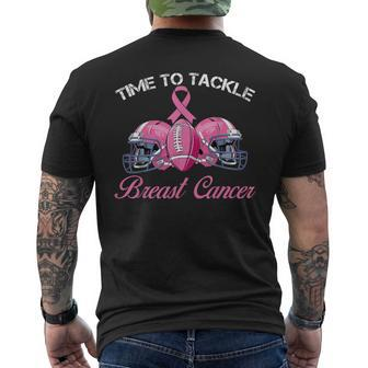Football Survivor Time To Tackle Breast Cancer Awareness Men's T-shirt Back Print | Mazezy