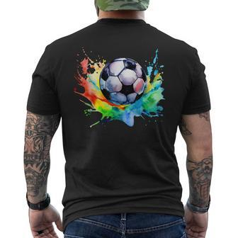 Football Watercolor Soccer Ball Artsy Splash Player Team Men's T-shirt Back Print - Seseable