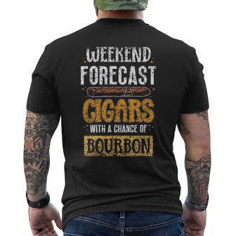 Weekend Forecast Cigars With A Chance Of Bourbon Cigar Men's T-shirt Back Print - Monsterry