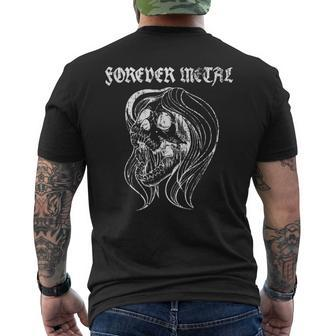 Forever Metal Music Retro Vintage Skull Long Hair Metalhead Men's T-shirt Back Print | Mazezy