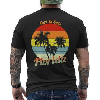 Fort Desoto Florida Retro Tropical Palm Trees Vacation Men's T-shirt Back Print | Mazezy