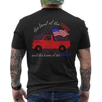 Fourth Of July Patriotic Classic Pickup Truck American Flag Mens Back Print T-shirt | Mazezy