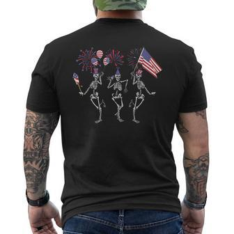 Fourth Of July Skellies Skeletons Dancing With American Flag Dancing Funny Gifts Mens Back Print T-shirt | Mazezy