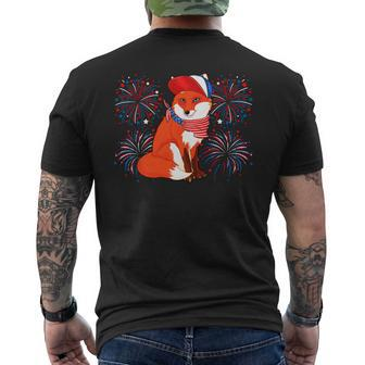 Fox 4Th Of July American Flag Fireworks Costume Animal Mens Back Print T-shirt - Monsterry
