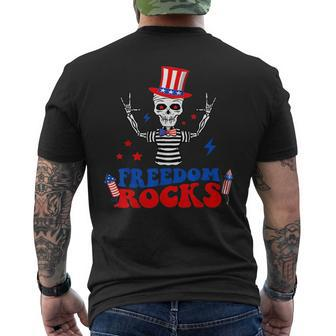 Freedom Rocks Skeleton American Flag Independence Day 1776 1776 Funny Gifts Mens Back Print T-shirt | Mazezy