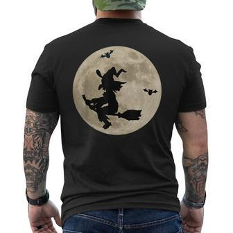 Full Moon Witch On Broomstick Bats Space Halloween Halloween Men's T-shirt Back Print | Mazezy