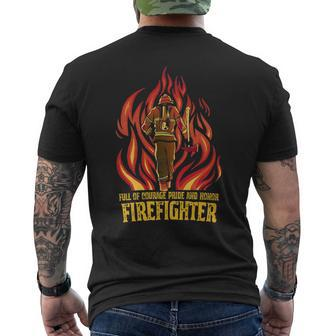 Full Of Courage Pride And Honor | Firefighter Fireman Mens Back Print T-shirt | Mazezy