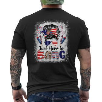 Funny 4Th Of July Just Here To Bang Messy Bun American Flag Mens Back Print T-shirt - Monsterry CA