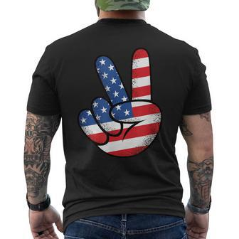 Funny 4Th Of July Peace Hand American Flag Patriotic Usa Mens Back Print T-shirt - Thegiftio UK