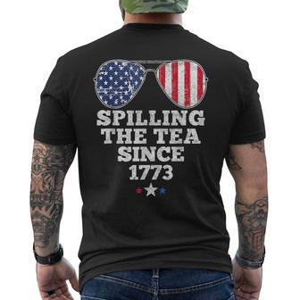 Funny 4Th Of July Spilling The Tea Since 1773 American Flag Men's Crewneck Short Sleeve Back Print T-shirt - Monsterry