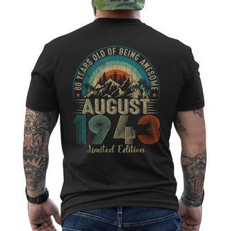 Funny 80 Years Old August 1943 Vintage 80Th Birthday Gifts 80Th Birthday Funny Gifts Mens Back Print T-shirt | Mazezy