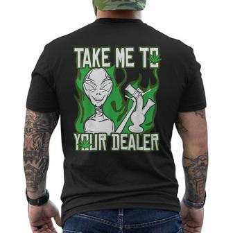 Funny Alien Stoner 420 Weed Marijuana Leader Ufo Bong Gift UFO Funny Gifts Mens Back Print T-shirt | Mazezy