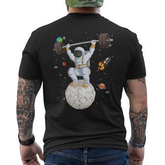 Funny Astronaut Space Weightlifting Fitness Gym Workout Men Mens Back Print T-shirt | Mazezy