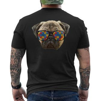Funny Autism Pug Wearing Sunglasses For Autism Awareness Gifts For Pug Lovers Funny Gifts Mens Back Print T-shirt | Mazezy