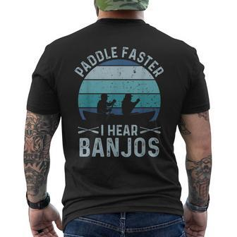 Banjo Vintage Paddle Faster I Hear Banjos Kayak Men's T-shirt Back Print | Mazezy