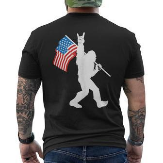 Funny Bigfoot Rock And Roll Usa Flag For Sasquatch Believers Sasquatch Funny Gifts Mens Back Print T-shirt | Mazezy UK