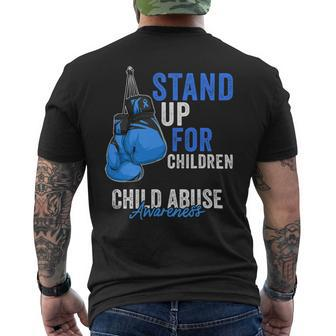 Funny Boxing Child Abuse Prevention Awareness Boxing Gloves Blue Ribbon Mens Back Print T-shirt - Monsterry