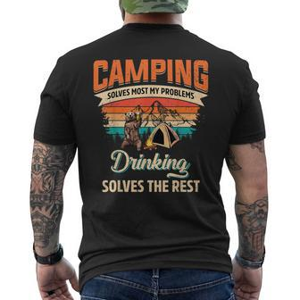 Funny Camping Solves Most Of My Problems Bear And Bourbon Camping Funny Gifts Mens Back Print T-shirt | Mazezy