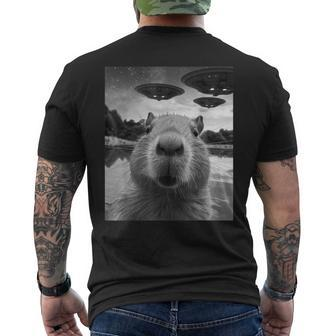 Capybara Selfie With Ufos Weird Men's T-shirt Back Print - Monsterry