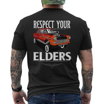 Funny Car Guy Classic Muscle Car Respect Your Elders Mens Back Print T-shirt | Mazezy