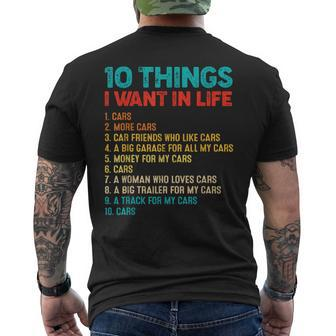 Funny Car Lover 10 Things I Want In My Life Funny More Cars Mens Back Print T-shirt - Thegiftio UK