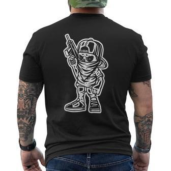 Funny Cartoon Character Badass With A Gun Gangster Chicano Mens Back Print T-shirt | Mazezy CA