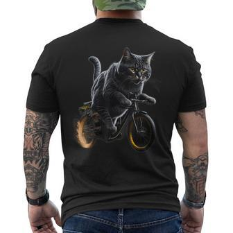 Cat Drives Bicycle Cat Lover Graphic Cats Kitten Lover Men's T-shirt Back Print - Seseable