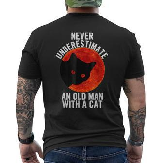 Funny Cat Lover Never Underestimate An Old Man With A Cat Mens Back Print T-shirt - Seseable