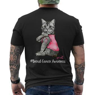 Cat Pink Ribbon In October We Wear Pink Breast Cancer Men's T-shirt Back Print - Seseable