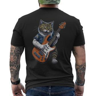 Cat Playing A Guitar Cats Lover Men's T-shirt Back Print - Monsterry AU