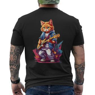 Cat Playing Guitar Cat Lover Graphic Cats Kitten Lover Men's T-shirt Back Print - Seseable