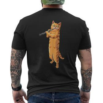 Cat Playing Oboe Cool Animal Pipe Musician Love Men's T-shirt Back Print | Mazezy